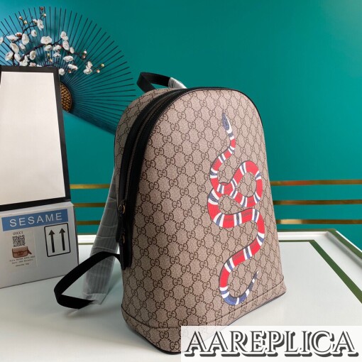 Replica Gucci GG Supreme Backpack Kingsnake Print Beige/Ebony 3