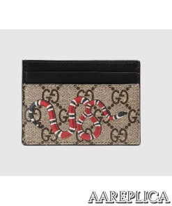 Replica Gucci Kingsnake print GG Supreme card case Beige/ebony