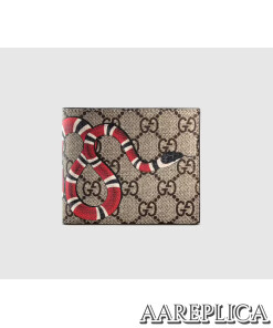 Replica Gucci Kingsnake print GG Supreme grey wallet