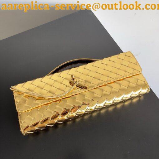 Replica Bottega Veneta Andiamo Clutch with Handle in Gold Metallic Leather 3