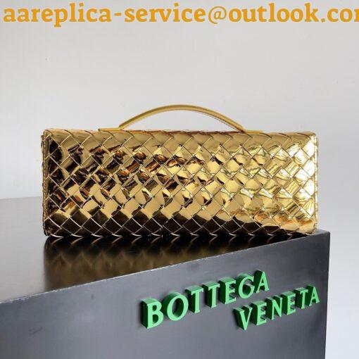 Replica Bottega Veneta Andiamo Clutch with Handle in Gold Metallic Leather 7