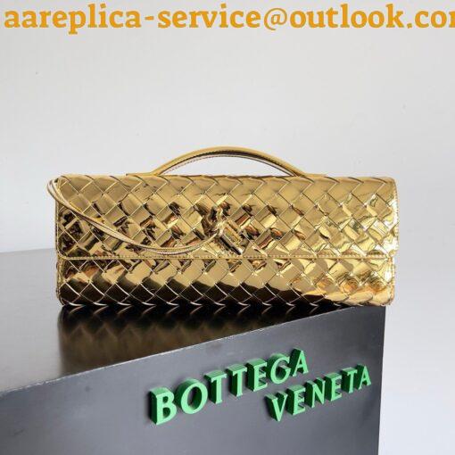 Replica Bottega Veneta Andiamo Clutch with Handle in Gold Metallic Leather 8