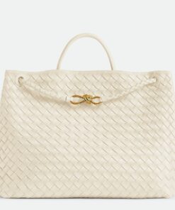 Replica Bottega Veneta Andiamo Large Bag in White Intrecciato Lambskin