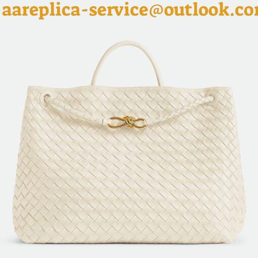 Replica Bottega Veneta Andiamo Large Bag in White Intrecciato Lambskin