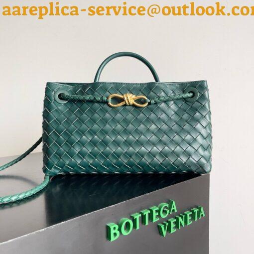 Replica Bottega Veneta Andiamo Small East/West Bag in Green Intrecciato Lambskin 6