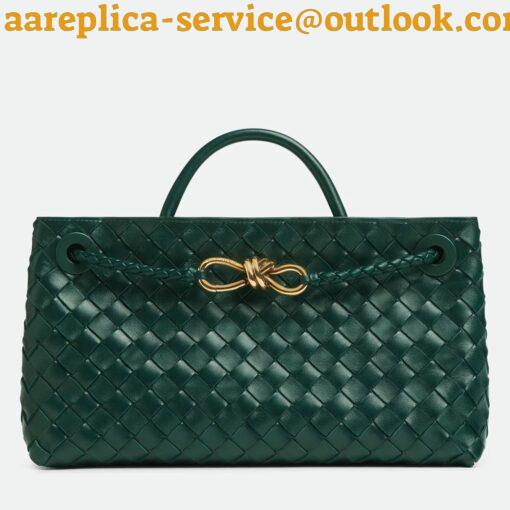 Replica Bottega Veneta Andiamo Small East/West Bag in Green Intrecciato Lambskin