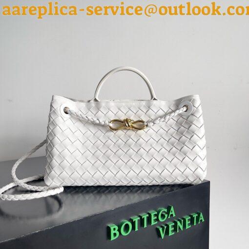 Replica Bottega Veneta Andiamo Small East/West Bag in White Intrecciato Lambskin 8