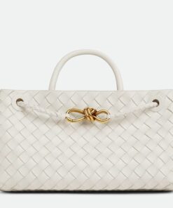 Replica Bottega Veneta Andiamo Small East/West Bag in White Intrecciato Lambskin