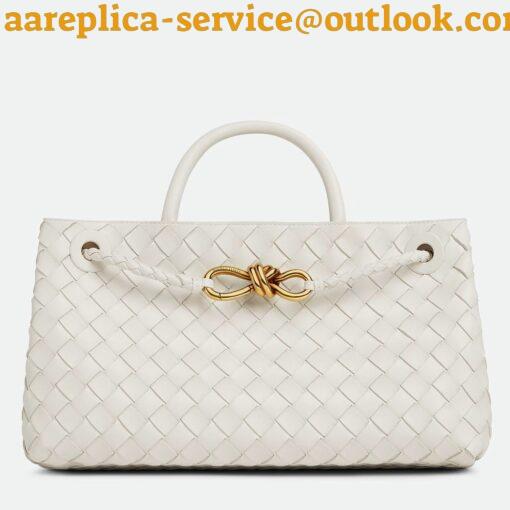 Replica Bottega Veneta Andiamo Small East/West Bag in White Intrecciato Lambskin