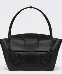 Replica Bottega Veneta Arco Medium Bag In Black Intrecciato Calfskin