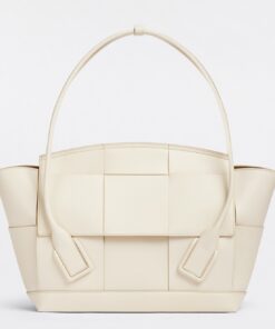 Replica Bottega Veneta Arco Medium Bag In White Intrecciato Calfskin