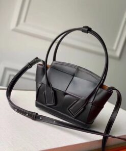 Replica Bottega Veneta Arco Mini Bag In Black Intrecciato Calfskin