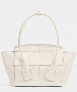 Replica Bottega Veneta Arco Mini Bag In White Intrecciato Leather