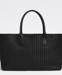 Replica Bottega Veneta Cabat Medium Bag In Black Intrecciato Lambskin