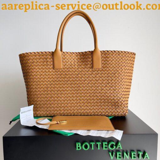 Replica Bottega Veneta Cabat Medium Bag In Caramel Intrecciato Lambskin