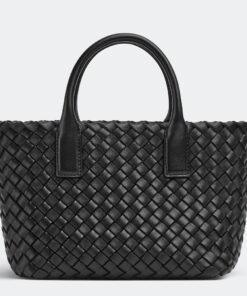 Replica Bottega Veneta Cabat Mini Bag In Black Intrecciato Lambskin