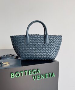 Replica Bottega Veneta Cabat Mini Bag In Navy Blue Intrecciato Lambskin