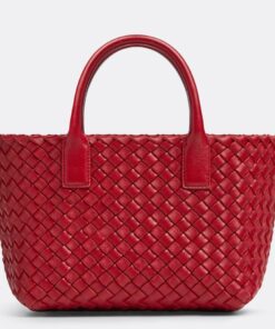 Replica Bottega Veneta Cabat Mini Bag In Red Intrecciato Lambskin