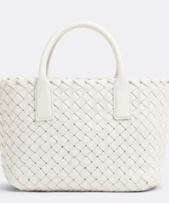 Replica Bottega Veneta Cabat Mini Bag In White Intrecciato Lambskin