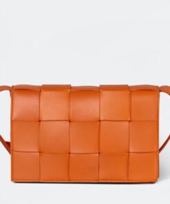 Replica Bottega Veneta Cassette Bag In Orange Intreccio Lambskin 2