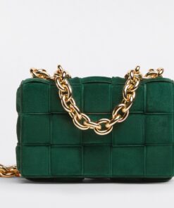 Replica Bottega Veneta Chain Cassette Bag In Green Intrecciato Suede Calfskin