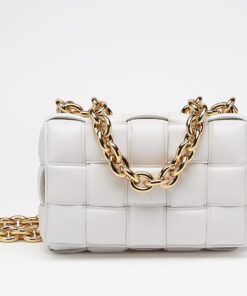 Replica Bottega Veneta Chain Cassette Bag In White Intrecciato Lambskin