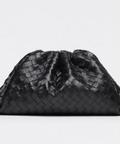 Replica Bottega Veneta Large Pouch Clutch Bag In Black Intrecciato Lambskin