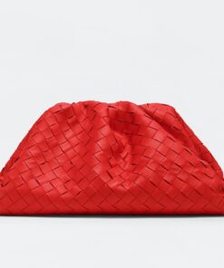 Replica Bottega Veneta Large Pouch Clutch Bag In Red Intrecciato Lambskin