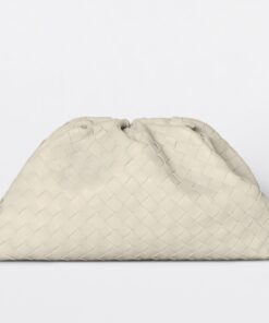 Replica Bottega Veneta Large Pouch Clutch Bag In White Intrecciato Lambskin