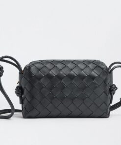 Replica Bottega Veneta Loop Mini Bag In Black Intrecciato Lambskin