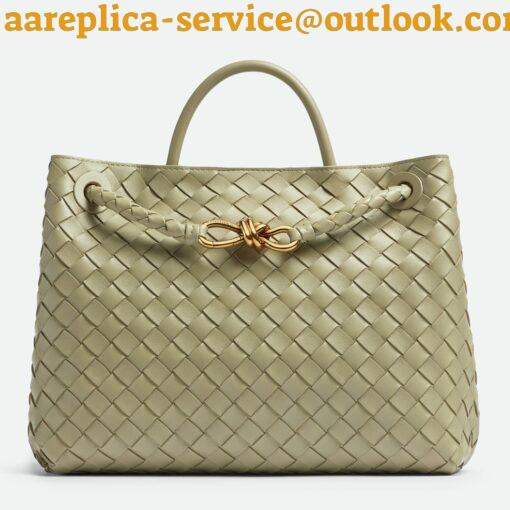 Replica Bottega Veneta Medium Andiamo Bag In Travertine Intrecciato Lambskin