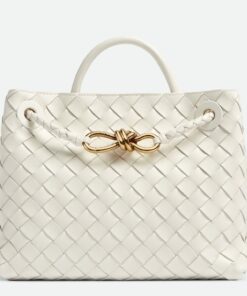 Replica Bottega Veneta Medium Andiamo Bag In White Intrecciato Lambskin