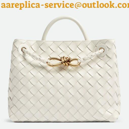 Replica Bottega Veneta Medium Andiamo Bag In White Intrecciato Lambskin