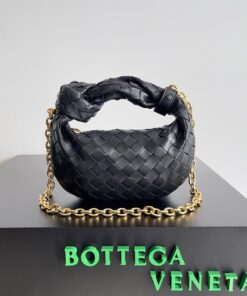 Replica Bottega Veneta Mini Jodie Chain Bag In Black Intrecciato Lambskin