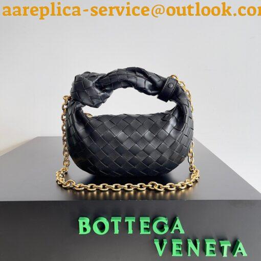 Replica Bottega Veneta Mini Jodie Chain Bag In Black Intrecciato Lambskin