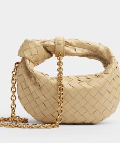 Replica Bottega Veneta Mini Jodie Chain Bag In Porridge Intrecciato Lambskin