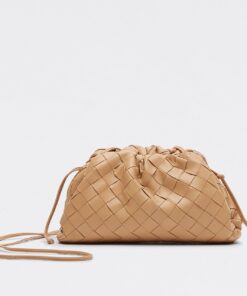 Replica Bottega Veneta Mini Pouch with Strap in Almond Intrecciato Lambskin