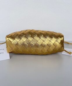 Replica Bottega Veneta Mini Pouch with Strap in Gold Metallic Lambskin