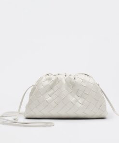 Replica Bottega Veneta Mini Pouch with Strap in White Intrecciato Lambskin