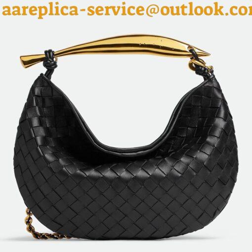 Replica Bottega Veneta Sardine Small Bag with Chain in Black Lambskin