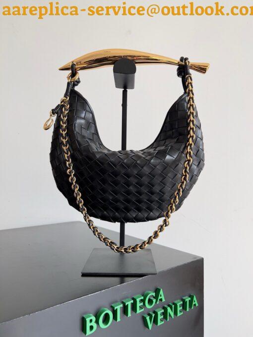 Replica Bottega Veneta Sardine Small Bag with Chain in Black Lambskin 4