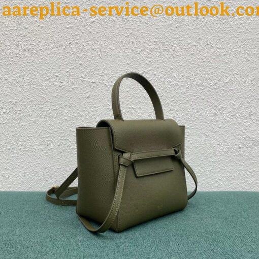 Replica Celine Belt Nano Bag In Army Green Grained Calfskin