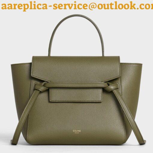 Replica Celine Belt Nano Bag In Army Green Grained Calfskin 10