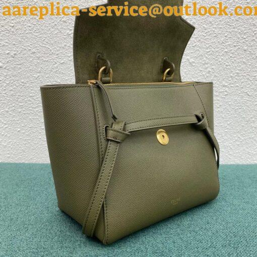 Replica Celine Belt Nano Bag In Army Green Grained Calfskin 12