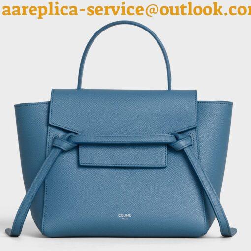 Replica Celine Belt Nano Bag In Slate Blue Grained Calfskin