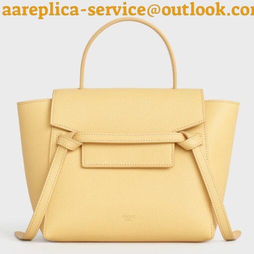 Replica Celine Belt Nano Bag In Yellow Grained Calfskin