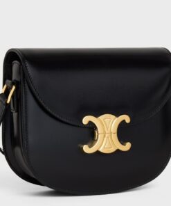 Replica Celine Besace Clea Chain Bag in Black Shiny Calfskin 2