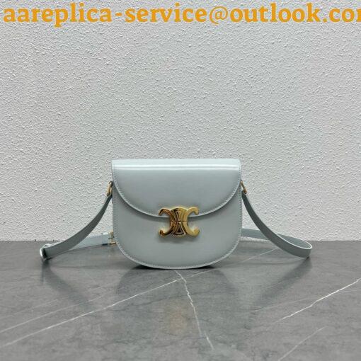 Replica Celine Besace Clea Bag in Light Blue Shiny Calfskin 15