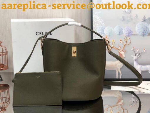 Replica Celine Bucket 16 Bag In Dark Olive Grained Calfskin 12