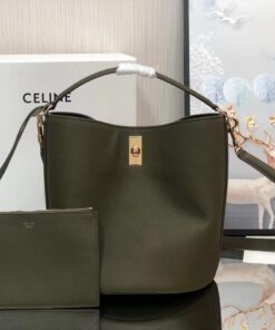 Replica Celine Bucket 16 Bag In Dark Olive Grained Calfskin 2